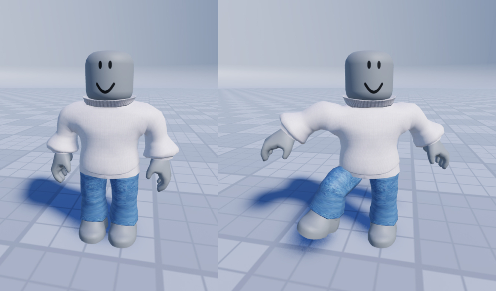 重ね着アクセサリーがアバターの動きに合わせて形の変わる様子